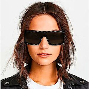ALDO Oversized Square Sunglasses UV400 Studded Unisex NWT Black Frame